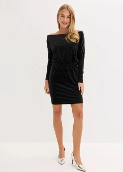 bonprix Kleider|Bekleidung·Pullover & Strickjacken^Minikleid aus fließendem Samt und Glitzer schwarz