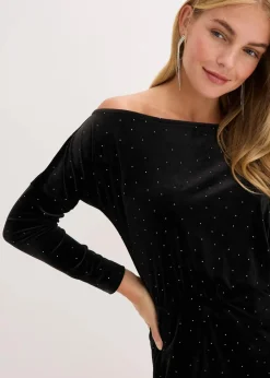 bonprix Kleider|Bekleidung·Pullover & Strickjacken^Minikleid aus fließendem Samt und Glitzer schwarz