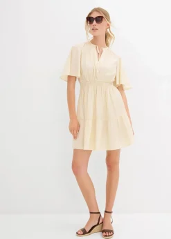 bonprix Kleider|Bekleidung·Pullover & Strickjacken^Minikleid aus fließendem Viskose-Mix natur