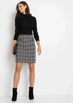 bonprix Kleider|Bekleidung·Pullover & Strickjacken^Minikleid aus fließendem Viskose-Mix schwarz/weiss boucle