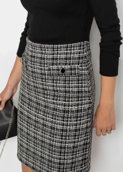 bonprix Kleider|Bekleidung·Pullover & Strickjacken^Minikleid aus fließendem Viskose-Mix schwarz/weiss boucle