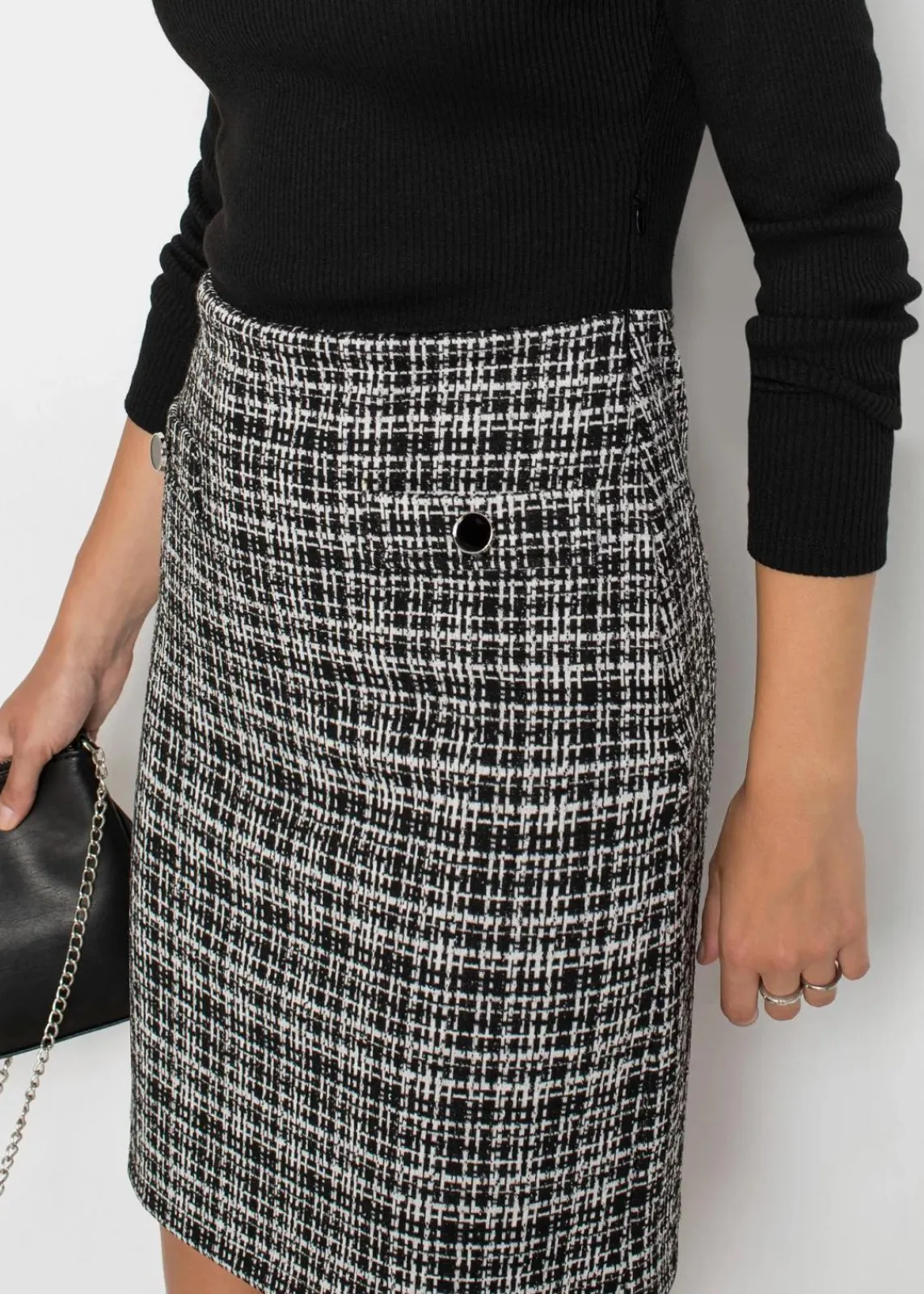bonprix Kleider|Bekleidung·Pullover & Strickjacken^Minikleid aus fließendem Viskose-Mix schwarz/weiss boucle
