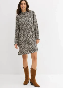 bonprix Kleider|Bekleidung·Pullover & Strickjacken^Minikleid aus fließender Viskose anthrazit/kieselbeige geblümt