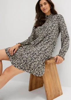 bonprix Kleider|Bekleidung·Pullover & Strickjacken^Minikleid aus fließender Viskose anthrazit/kieselbeige geblümt