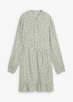 bonprix Bekleidung·Pullover & Strickjacken|Kleider^Minikleid aus fließender Viskose rauchgrün/wollweiß