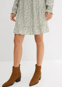 bonprix Bekleidung·Pullover & Strickjacken|Kleider^Minikleid aus fließender Viskose rauchgrün/wollweiß
