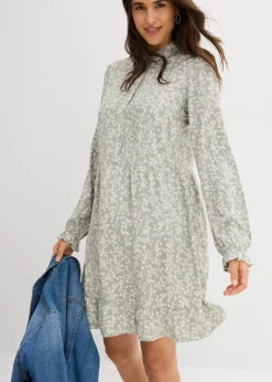 bonprix Bekleidung·Pullover & Strickjacken|Kleider^Minikleid aus fließender Viskose rauchgrün/wollweiß
