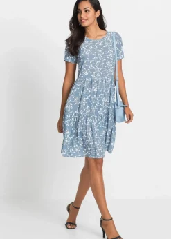 bonprix Bekleidung·Pullover & Strickjacken|Kleider^Minikleid aus fließender Viskose hellblau/wollweiß geblümt