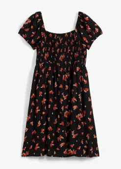 bonprix Nachhaltigere Materialien|Kleider^Minikleid aus fließender Viskose schwarz/weiß/tieforange bedruckt