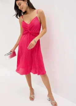 bonprix Bekleidung·Pullover & Strickjacken|Festliche Mode^Minikleid aus glänzendem Material mit Plissee pink