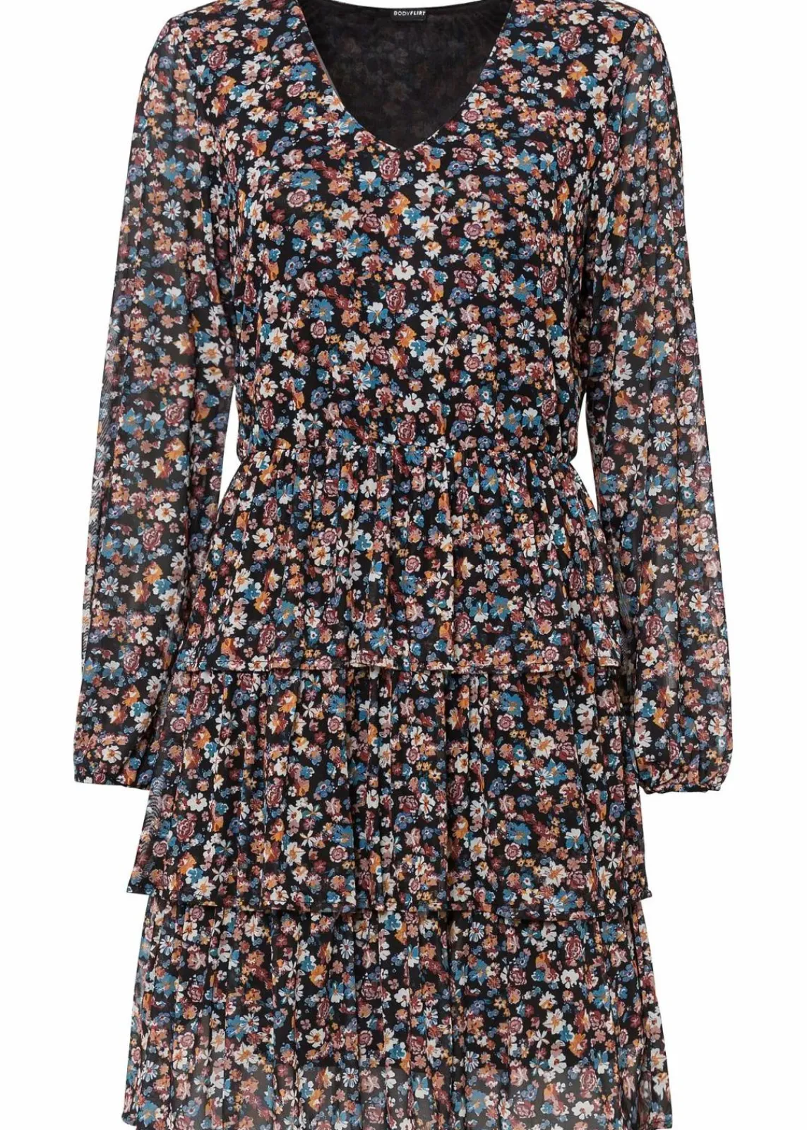 bonprix Bekleidung·Pullover & Strickjacken|Kleider^Minikleid aus Mesh schwarz geblümt