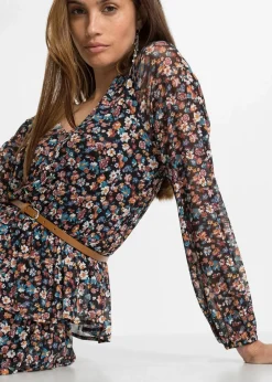 bonprix Bekleidung·Pullover & Strickjacken|Kleider^Minikleid aus Mesh schwarz geblümt