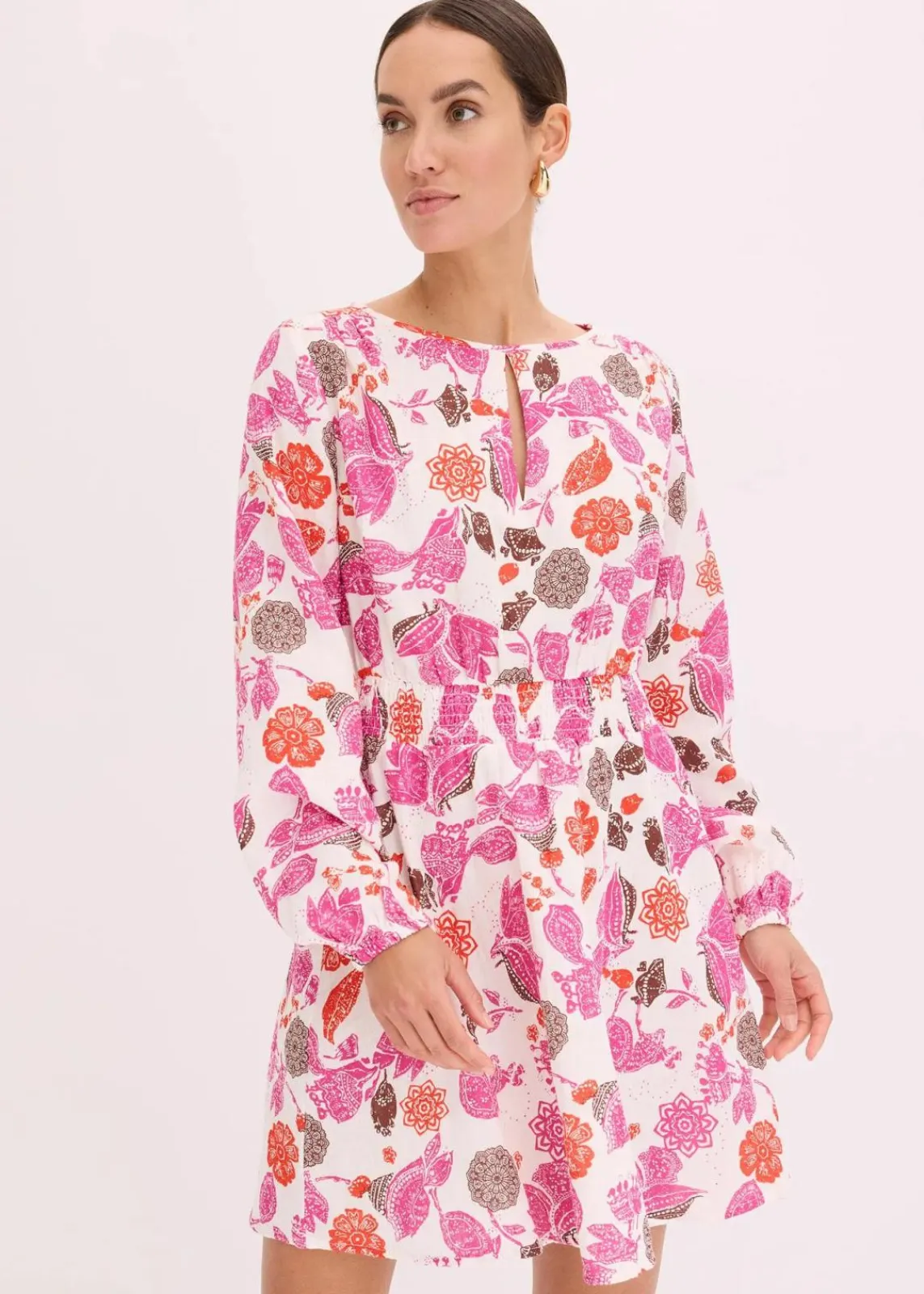 bonprix Kleider^Minikleid aus Musselin wollweiß bedruckt