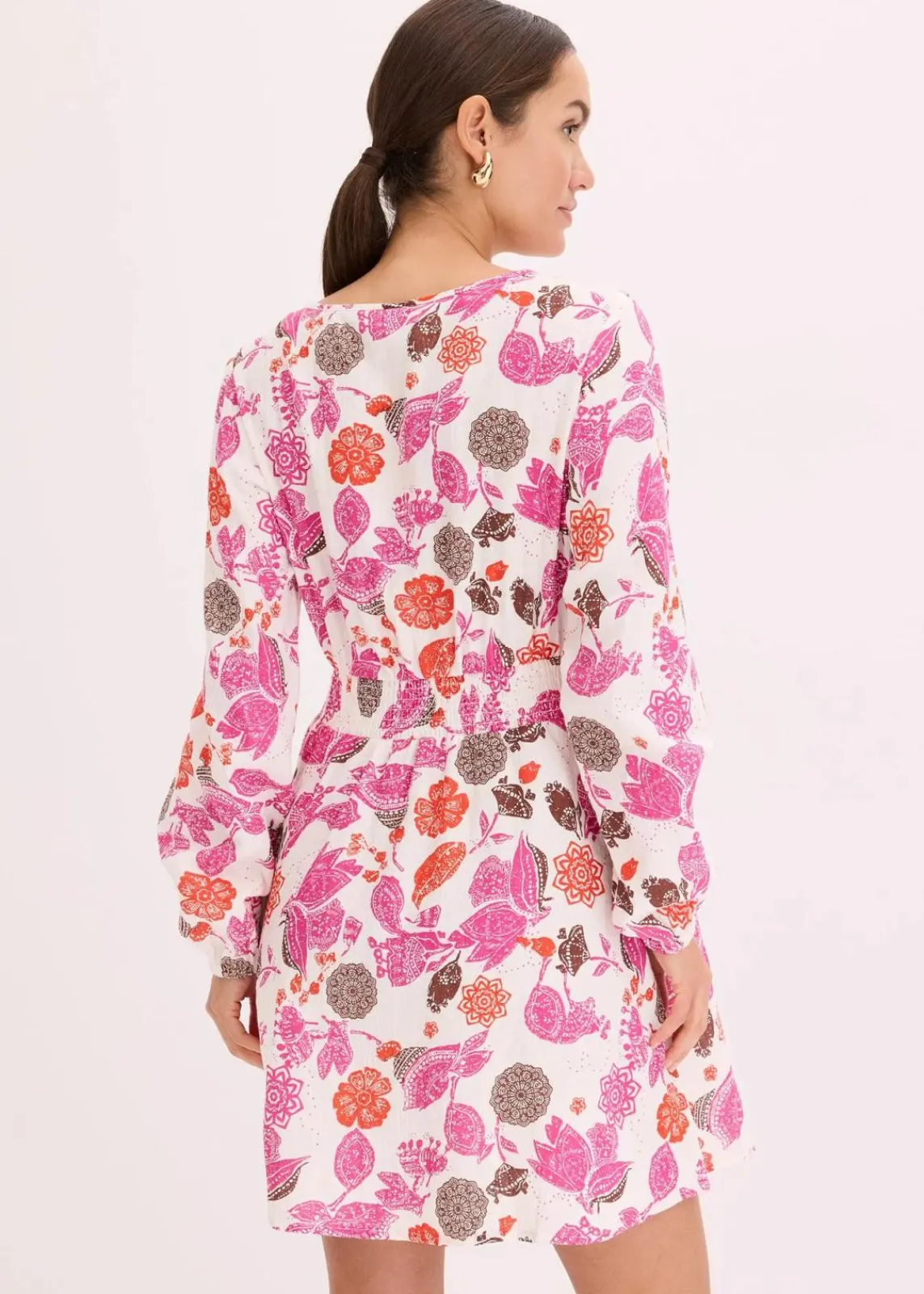 bonprix Kleider^Minikleid aus Musselin wollweiß bedruckt