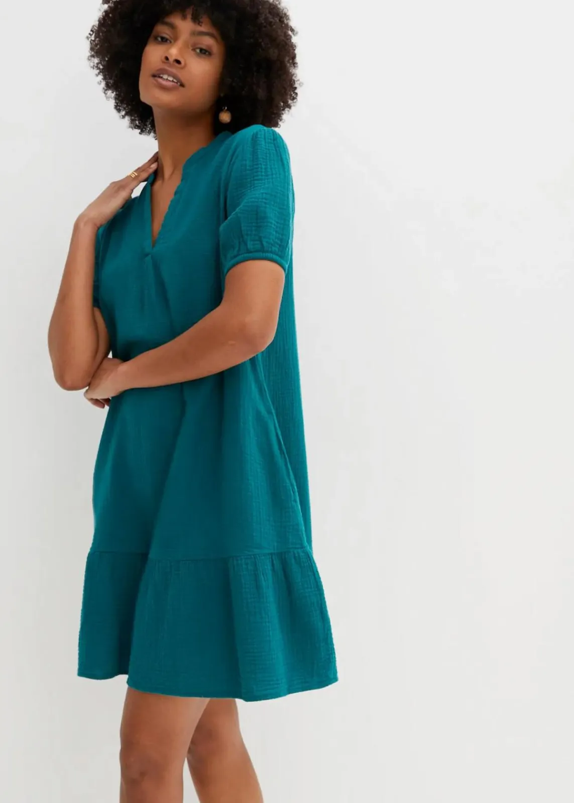 bonprix Kleider|Bekleidung·Pullover & Strickjacken^Minikleid aus Musselin petrol