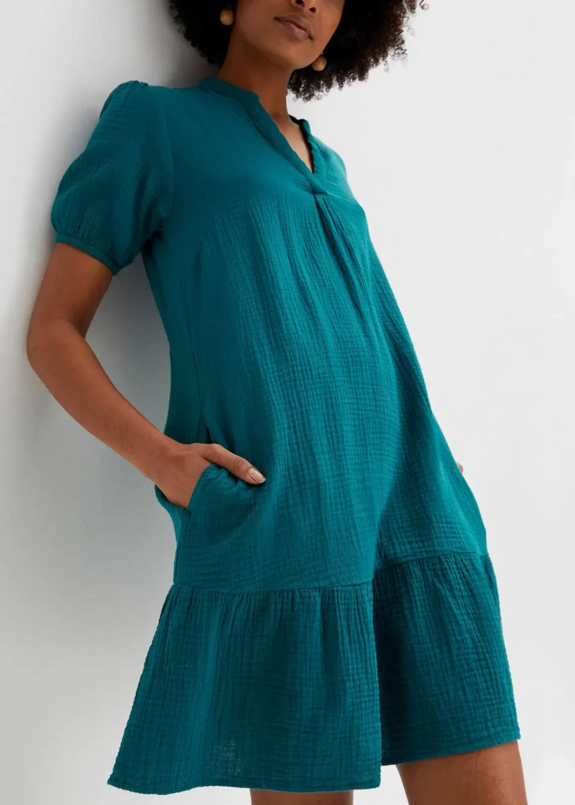 bonprix Kleider|Bekleidung·Pullover & Strickjacken^Minikleid aus Musselin petrol