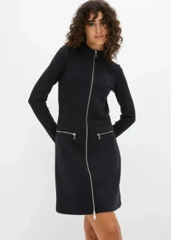 bonprix Nachhaltigere Materialien|Kleider^Minikleid aus Punto di Roma mit Reißveschlussdetail schwarz