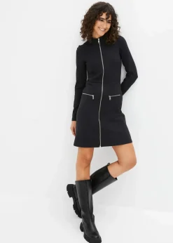 bonprix Nachhaltigere Materialien|Kleider^Minikleid aus Punto di Roma mit Reißveschlussdetail schwarz