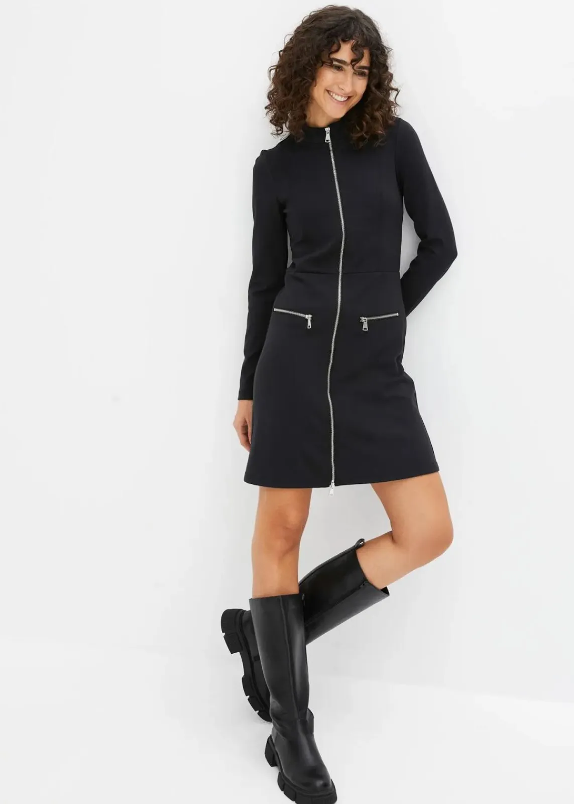 bonprix Nachhaltigere Materialien|Kleider^Minikleid aus Punto di Roma mit Reißveschlussdetail schwarz