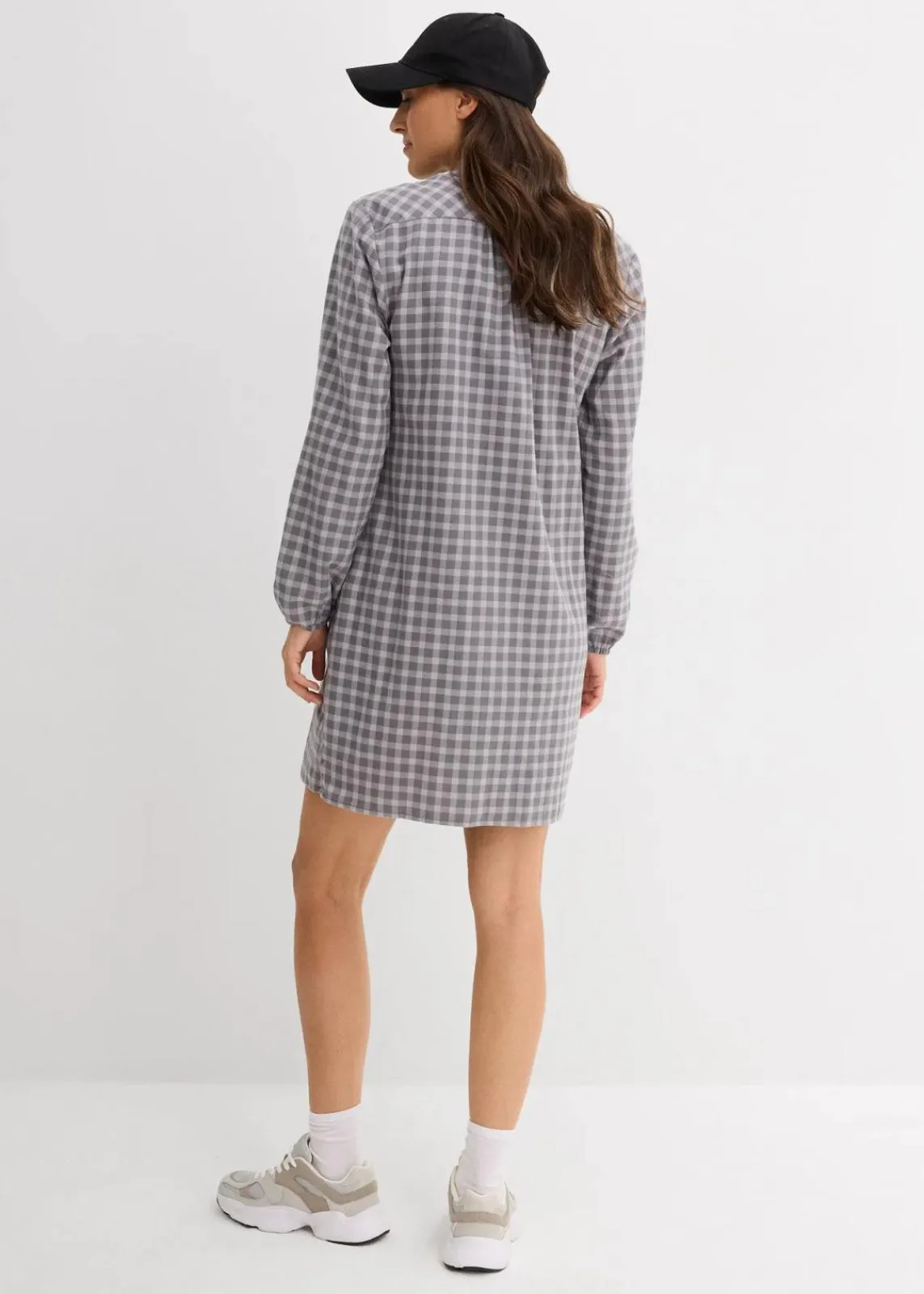 bonprix Kleider|Bekleidung·Pullover & Strickjacken^Minikleid aus reiner Baumwolle rauchgrau/schattengrau kariert