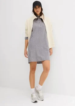 bonprix Kleider|Bekleidung·Pullover & Strickjacken^Minikleid aus reiner Baumwolle rauchgrau/schattengrau kariert