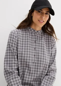 bonprix Kleider|Bekleidung·Pullover & Strickjacken^Minikleid aus reiner Baumwolle rauchgrau/schattengrau kariert