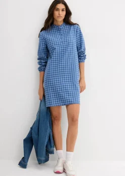 bonprix Bekleidung·Pullover & Strickjacken|Kleider^Minikleid aus reiner Baumwolle hellblau/hellindigo kariert