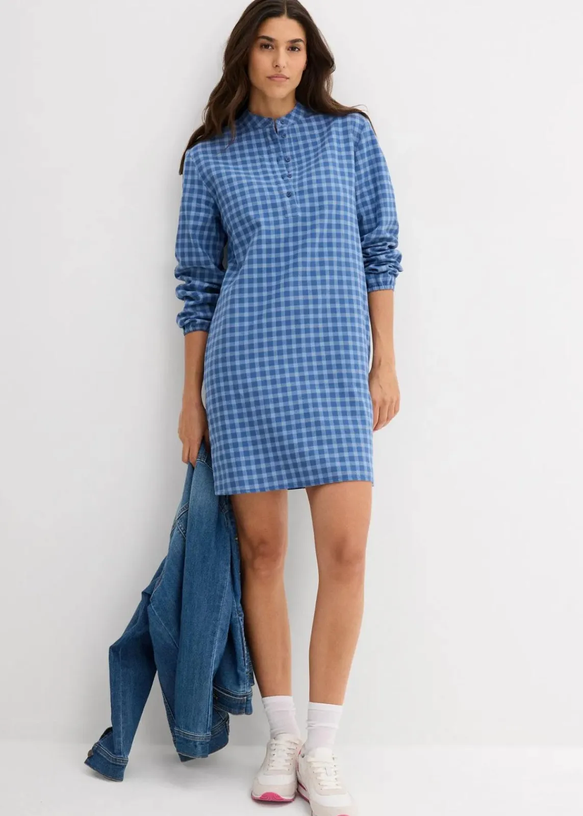 bonprix Bekleidung·Pullover & Strickjacken|Kleider^Minikleid aus reiner Baumwolle hellblau/hellindigo kariert