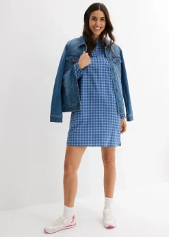 bonprix Bekleidung·Pullover & Strickjacken|Kleider^Minikleid aus reiner Baumwolle hellblau/hellindigo kariert