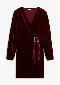 bonprix Bekleidung·Pullover & Strickjacken|Kleider^Minikleid aus softem Samt im Wickeloptik dunkelrot