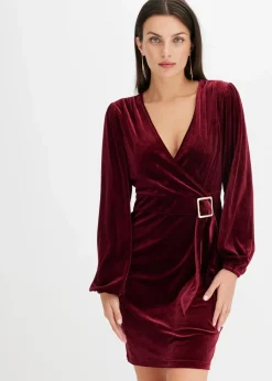 bonprix Bekleidung·Pullover & Strickjacken|Kleider^Minikleid aus softem Samt im Wickeloptik dunkelrot