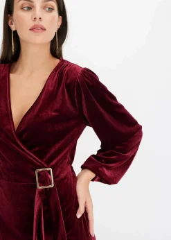 bonprix Bekleidung·Pullover & Strickjacken|Kleider^Minikleid aus softem Samt im Wickeloptik dunkelrot