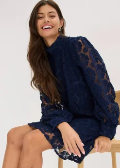 bonprix Kleider|Bekleidung·Pullover & Strickjacken^Minikleid aus Spitze dunkelblau