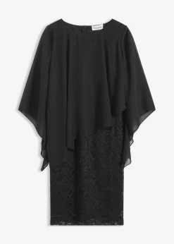 bonprix Bekleidung·Pullover & Strickjacken|Festliche Mode^Minikleid aus Spitze mit Überwurf aus feinem Chiffon schwarz