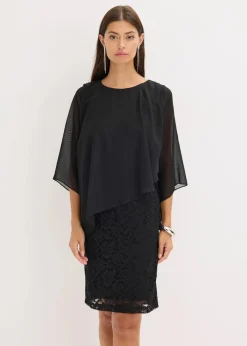 bonprix Bekleidung·Pullover & Strickjacken|Festliche Mode^Minikleid aus Spitze mit Überwurf aus feinem Chiffon schwarz