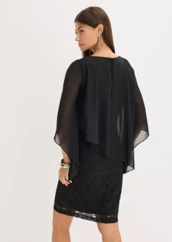 bonprix Bekleidung·Pullover & Strickjacken|Festliche Mode^Minikleid aus Spitze mit Überwurf aus feinem Chiffon schwarz