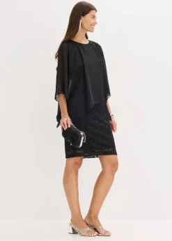 bonprix Bekleidung·Pullover & Strickjacken|Festliche Mode^Minikleid aus Spitze mit Überwurf aus feinem Chiffon schwarz