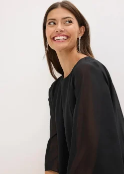 bonprix Bekleidung·Pullover & Strickjacken|Festliche Mode^Minikleid aus Spitze mit Überwurf aus feinem Chiffon schwarz