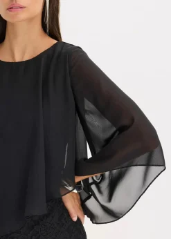 bonprix Bekleidung·Pullover & Strickjacken|Festliche Mode^Minikleid aus Spitze mit Überwurf aus feinem Chiffon schwarz