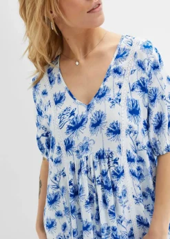bonprix Bekleidung·Pullover & Strickjacken|Kleider^Minikleid aus Viskose weiß/blau bedruckt