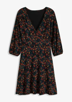 bonprix Kleider|Bekleidung·Pullover & Strickjacken^Minikleid aus Viskose-Mix schwarz/dunkelorange geblümt