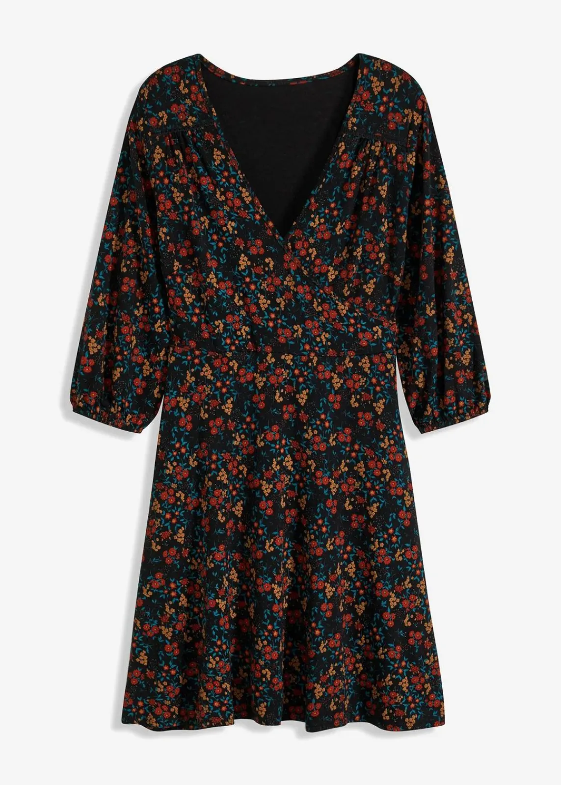 bonprix Kleider|Bekleidung·Pullover & Strickjacken^Minikleid aus Viskose-Mix schwarz/dunkelorange geblümt