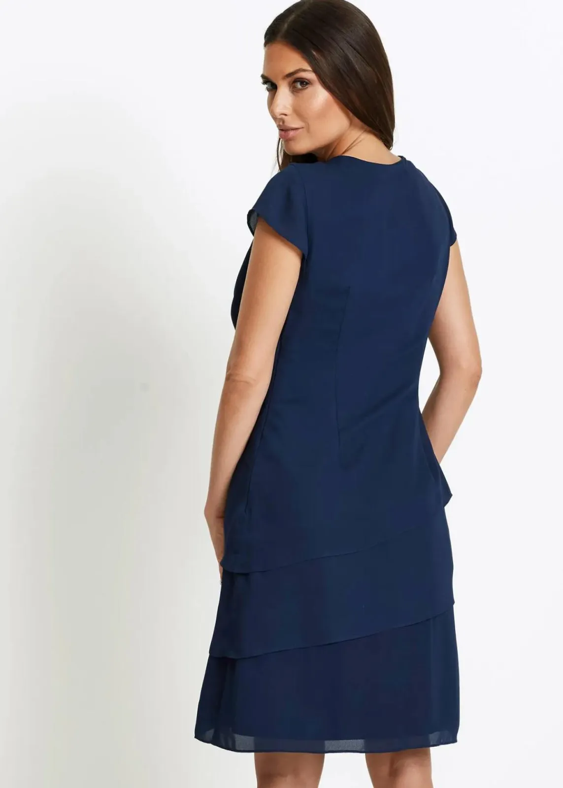 bonprix Bekleidung·Pullover & Strickjacken|Festliche Mode^Minikleid im Lagen-Look mit dekorativem Accessoire dunkelblau