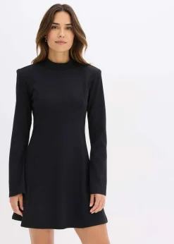 bonprix Nachhaltigere Materialien|Kleider^Minikleid in A-Linie und Trompetenärmeln schwarz