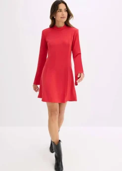 bonprix Kleider|Nachhaltigere Materialien^Minikleid in A-Linie und Trompetenärmeln salsarot