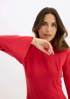 bonprix Kleider|Nachhaltigere Materialien^Minikleid in A-Linie und Trompetenärmeln salsarot