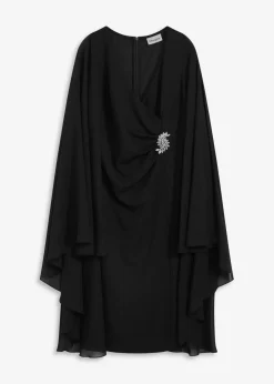 bonprix Bekleidung·Pullover & Strickjacken|Festliche Mode^Minikleid mit Cape aus feinem Chiffon schwarz