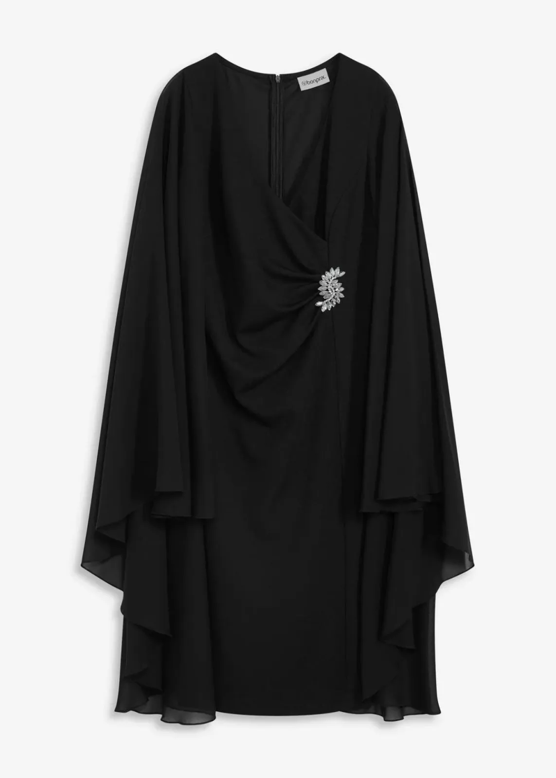 bonprix Bekleidung·Pullover & Strickjacken|Festliche Mode^Minikleid mit Cape aus feinem Chiffon schwarz