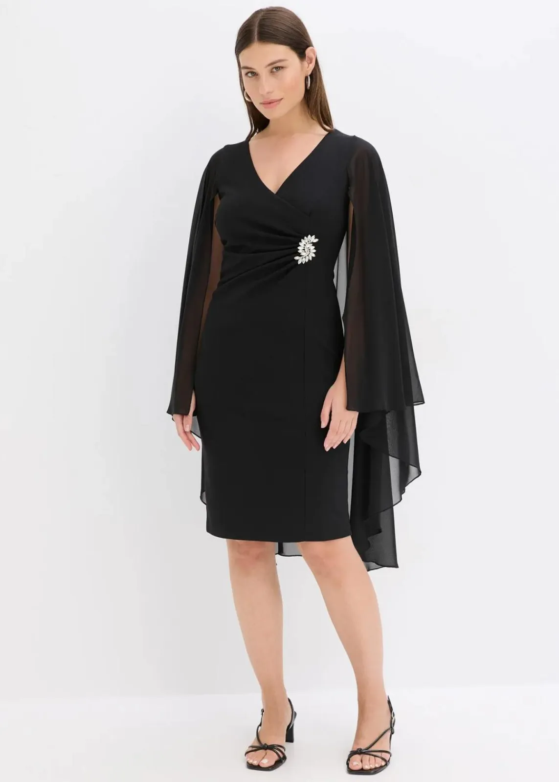 bonprix Bekleidung·Pullover & Strickjacken|Festliche Mode^Minikleid mit Cape aus feinem Chiffon schwarz