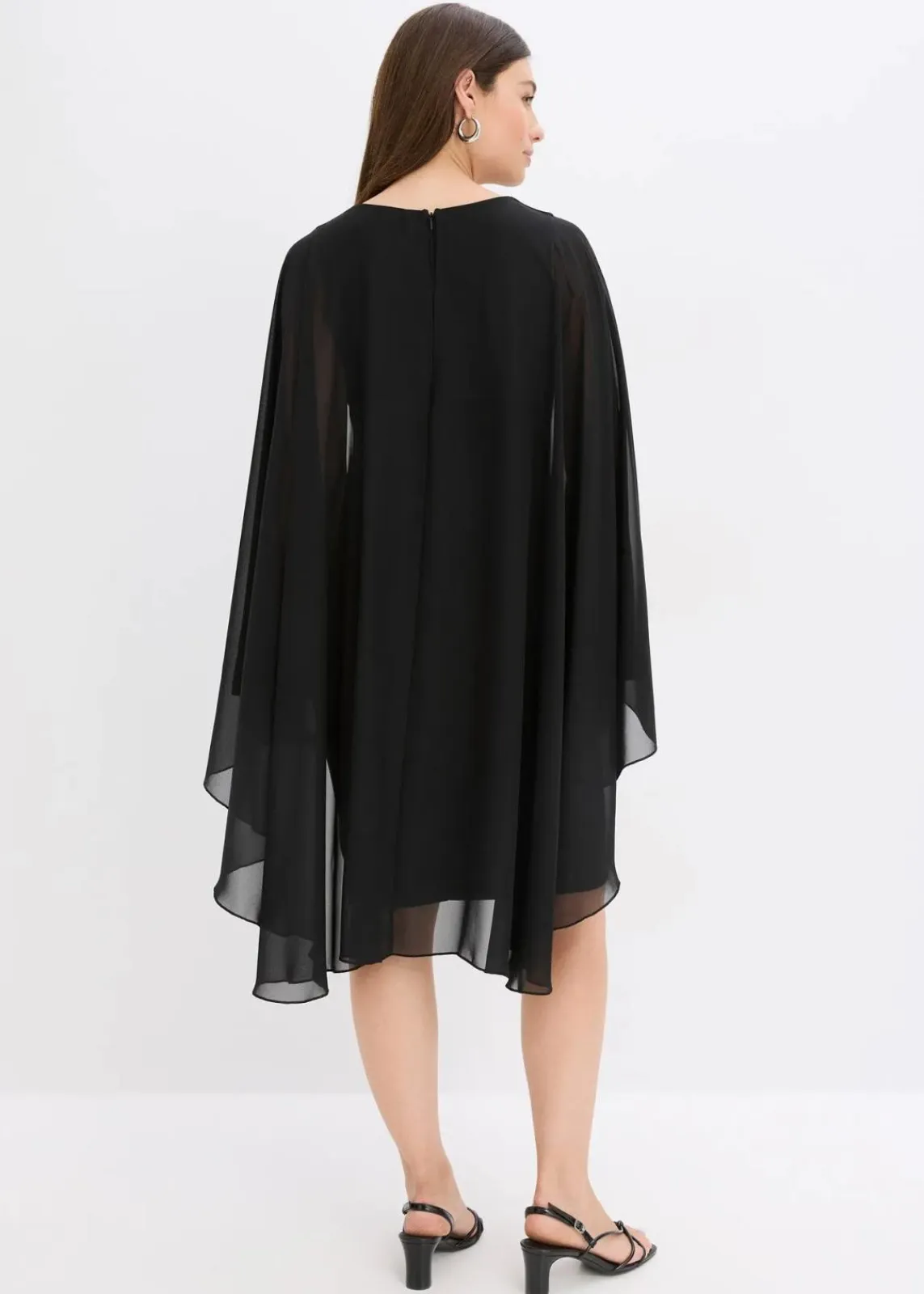 bonprix Bekleidung·Pullover & Strickjacken|Festliche Mode^Minikleid mit Cape aus feinem Chiffon schwarz